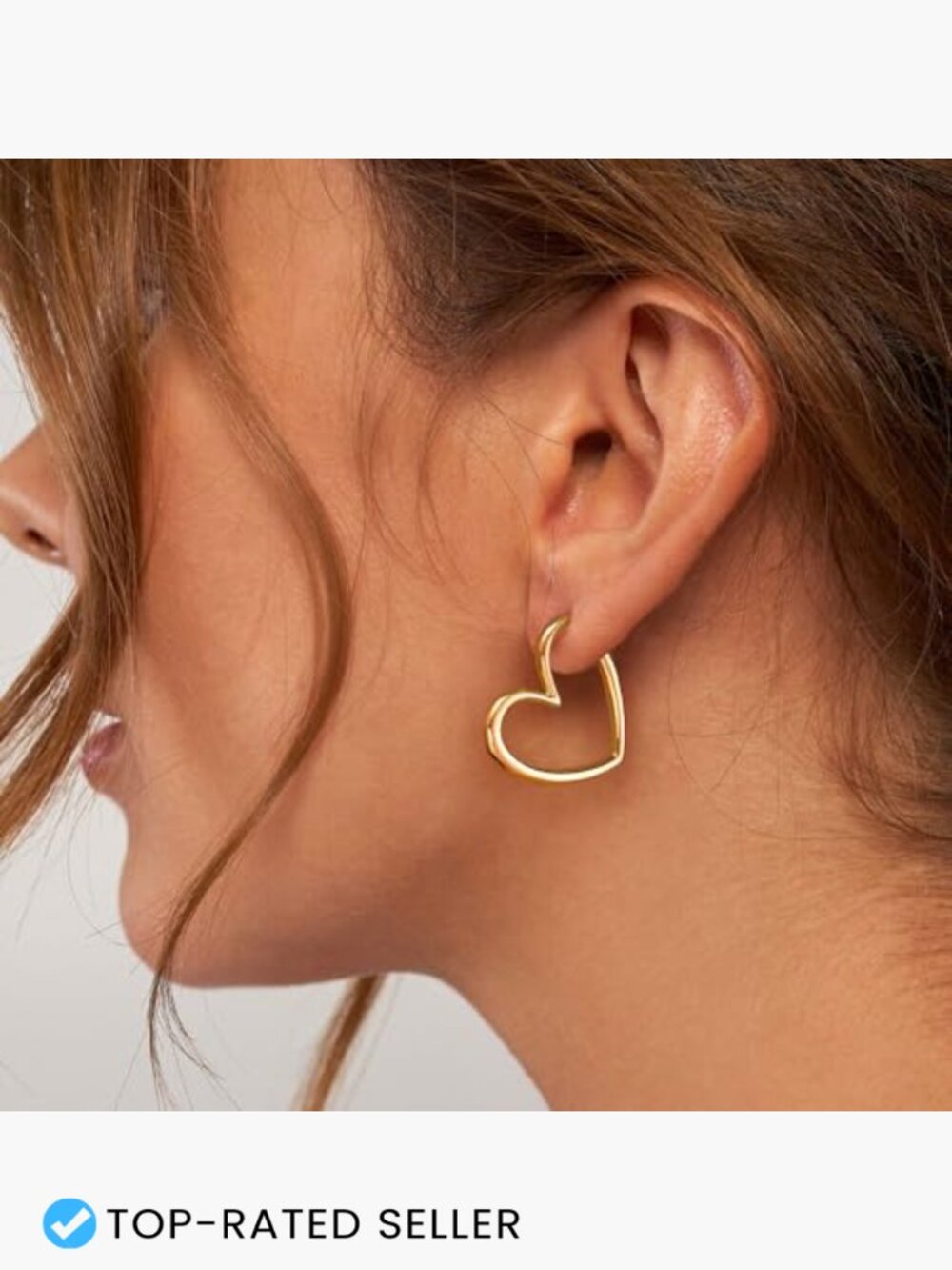 Heart Hoop Earrings Lightweight Hypoallergenic 14K Gold Plated for Women Trendy - Picture 2 of 7